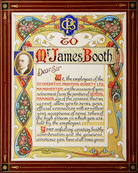 Item #49520 [On the Occasion of James Booth's Retirement from the Position of General Manager at the Co-operative Printing Society].