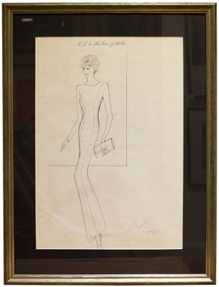 Item #51237 Original Concept drawing for an outfit designed by Yuki for Diana Spencer, HRH The...