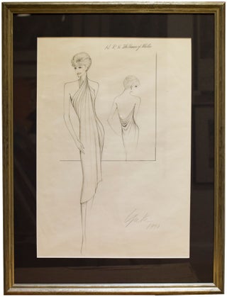 Item #51238 Original Concept drawing for an outfit designed by Yuki for Diana Spencer, HRH The...
