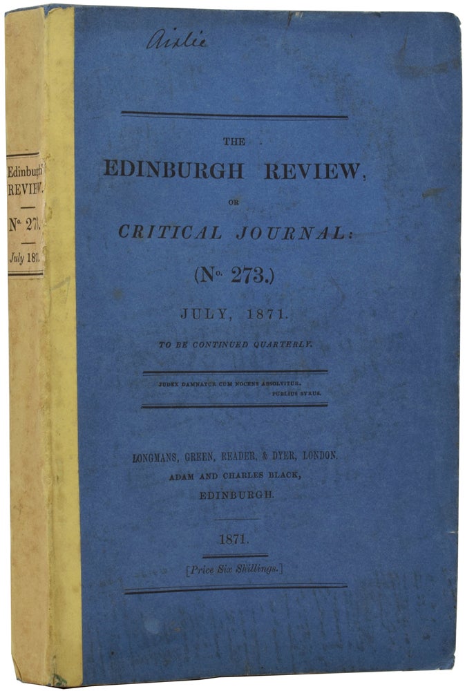 Item #51432 [Review of The Descent of Man and Selection in Relation to Sex in] The Edinburgh Review, or Critical Journal: (No 273), July, 1871. Charles DARWIN.