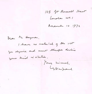 Item #52511 Manuscript letter responding to an editor's request. V. S. NAIPAUL, Vidiadhar...