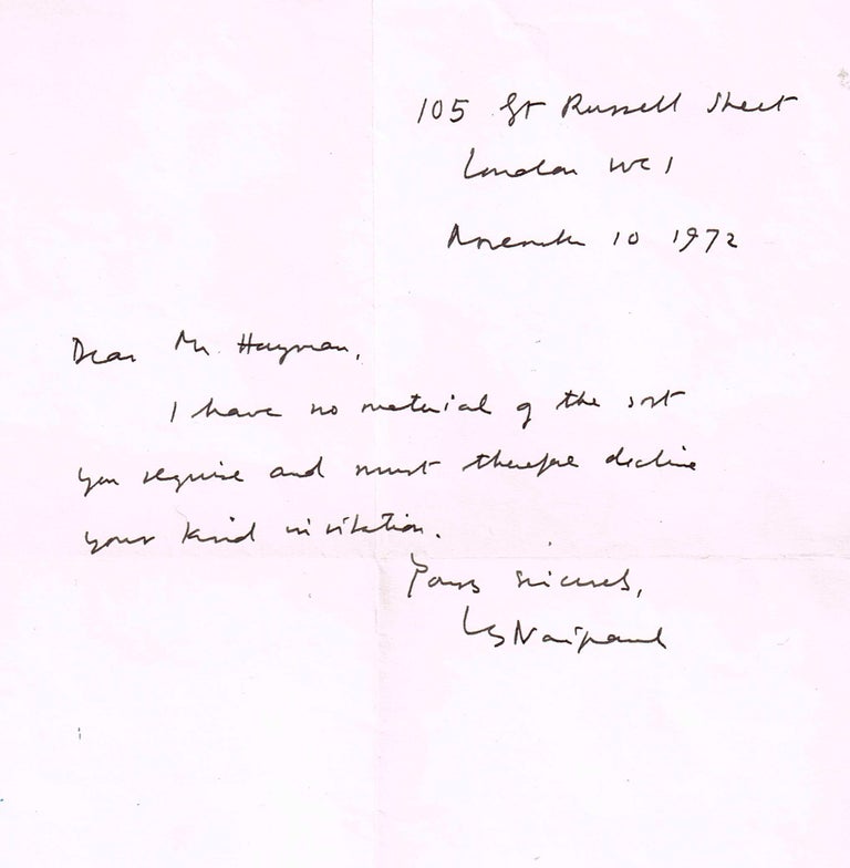 Item #52511 Manuscript letter responding to an editor's request. V. S. NAIPAUL, Vidiadhar Surajprasad.