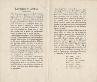 Item #56532 Lawrence of Arabia Memorial Pamphlet. Winston S. CHURCHILL