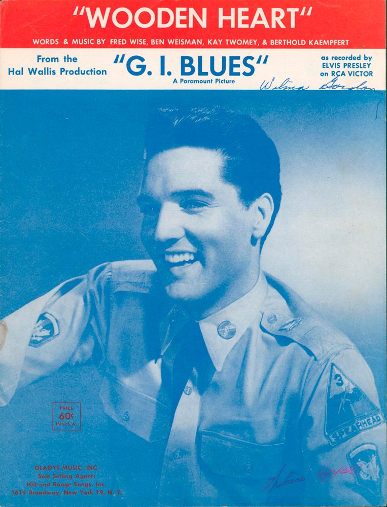 Item #57857 "Wooden Heart" from the Hal Wallis Production "G.I. Blues," A Paramount Picture, as recorded by Elvis Presley on RCA Victor. Fred WISE, Ben WEISMAN, Kay TWOMEY, Berthold KAEMPFERT.
