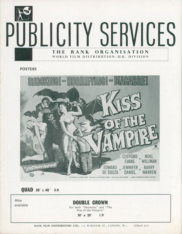 Item #57862 Kiss of the Vampire — Publicity Services [Film Campaign Brochure]. ANONYMOUS.