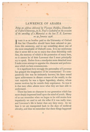 Item #58096 Lawrence of Arabia: Being an Address delivered by Viscount Halifax, Chancellor of...
