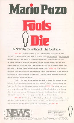 Item #59339 Fools Die [Author's Master Galley Proof]. Mario PUZO