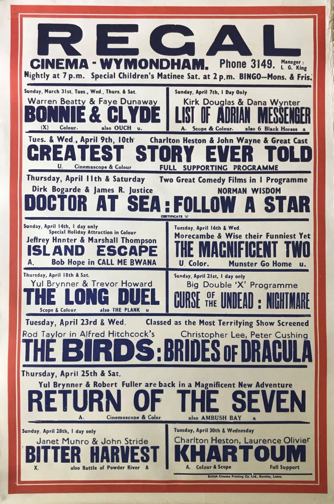 Item #60278 [MOVIE POSTER] Bonnie and Clyde, The Birds, Brides of Dracula, etc. Film Promotion.
