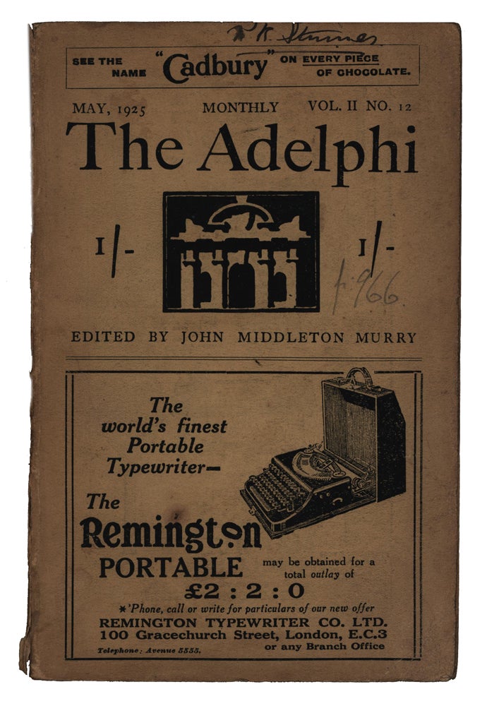 Item #60433 Freed From the Fret of Thinking. Poem contained within The Adelphi, vol. 2. no.12., May 1925. Thomas HARDY, Aldous, HUXLEY, John MIDDLETON MURRY.
