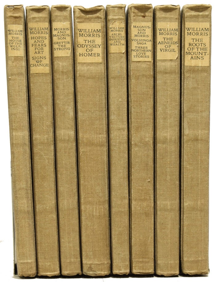 Item #63064 The Works [authorised by The Morris estate]. The House of the Wolfings; Architecture, Industry and Wealth; The Volsunga Saga; Three Northern Love Stories; Homer's Odyssey; The Aeneids of Virgil; Grettir the Strong; Hopes and Fears for Art; Signs of Change; The Roots of the Mountians. William MORRIS.