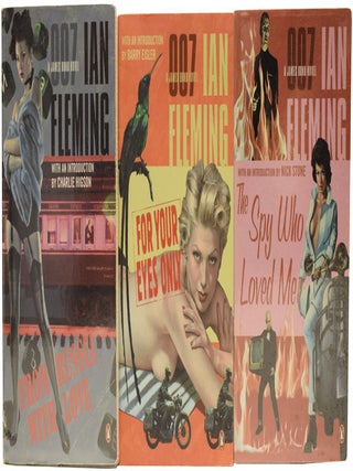 Group of 'Bond Re-jacketed' paperback series. Comprising: Live and Let Die, Moonraker, Diamonds Are Forever, From Russia With Love, For Your Eyes Only (short stories inc. From A View To A Kill, Quantum of Solace), and The Spy Who loved Me