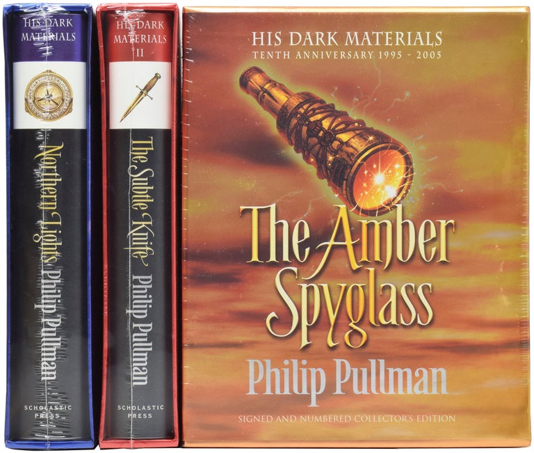 Item #66282 His Dark Materials [Tenth Anniversary SIGNED set]. Northern Lights [Golden Compass]. The Subtle Knife. The Amber Spyglass. Philip PULLMAN, born 1946.