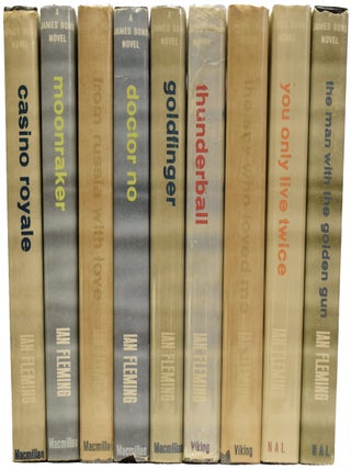 Dollar Mystery Guild Uniform edition of the James Bond novels. A complete set. Comprising Casino Royale, Moonraker, From Russia With Love, Dr. No, Goldfinger, Thunderball, The Spy Who Loved Me, You Only Live Twice and The Man with the Golden Gun (all that were published).