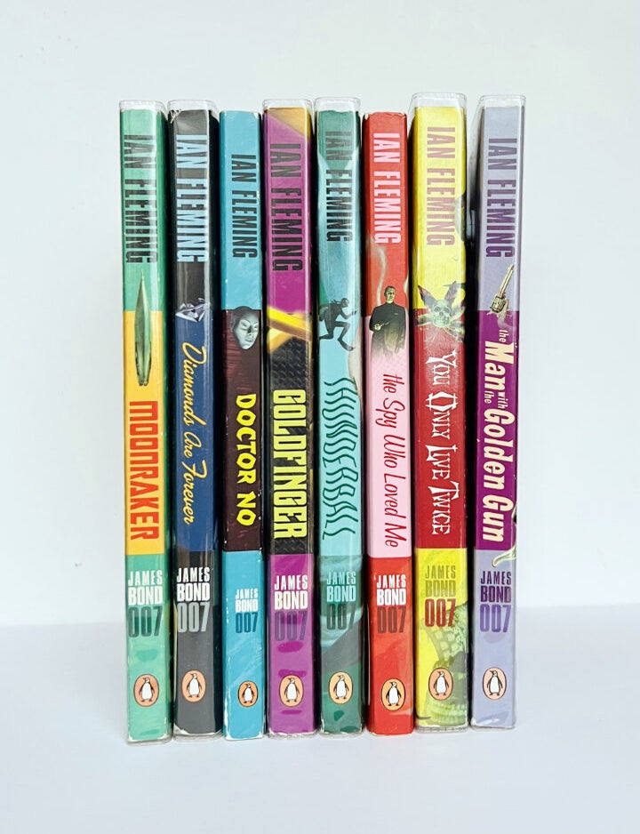 Item #66713 Group of 'Bond Re-jacketed' paperback series. Comprising: Moonraker, Diamonds Are Forever, Doctor No, Goldfinger, Thunderball, The Spy Who Loved Me, You Only Live Twice, and The Man With The Golden Gun. Ian Lancaster FLEMING.