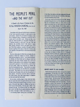 The People's Peril -And the Way Out. A Speech in the House of Commons by the Rt. Hon. Winston Churchill M.P,. March 12th, 1947.