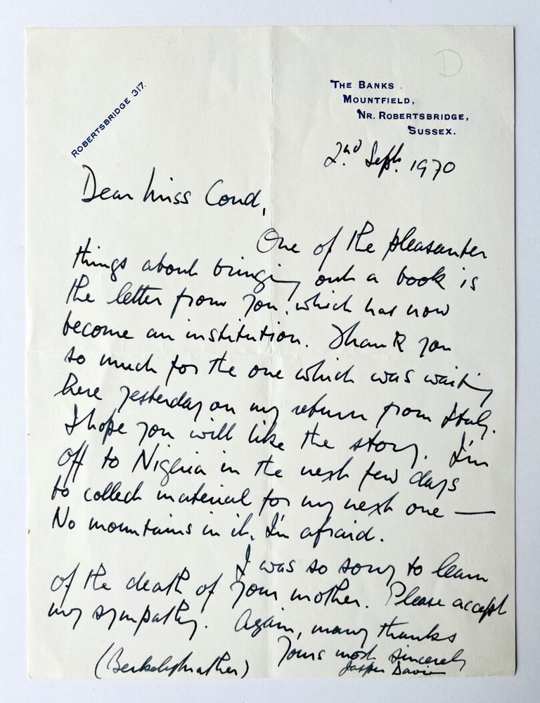 Item #70919 [Autograph Letter Signed]. Bondiana, Berkely MATHER, John WESTON-DAVIES.