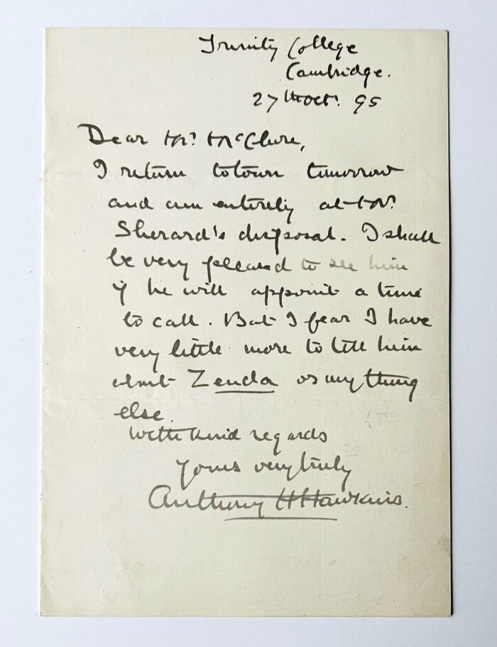 Item #71035 [Autograph Letter Signed, mentioning 'The Prisoner of Zenda']. Anthony HOPE, Sir.