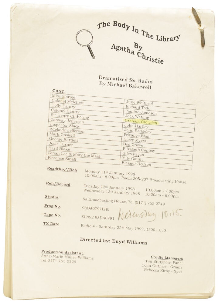 The Body in the Library. Script for the BBC Radio play | Agatha ...