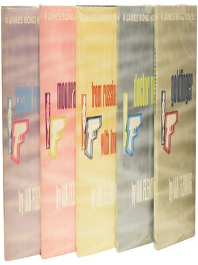 Dollar Mystery Guild Uniform edition of the James Bond novels. A complete set, with multiple variant copies. Comprising Casino Royale, Moonraker, From Russia With Love, Dr. No, Goldfinger, Thunderball, The Spy Who Loved Me, You Only Live Twice and The Man with the Golden Gun (all that were published).