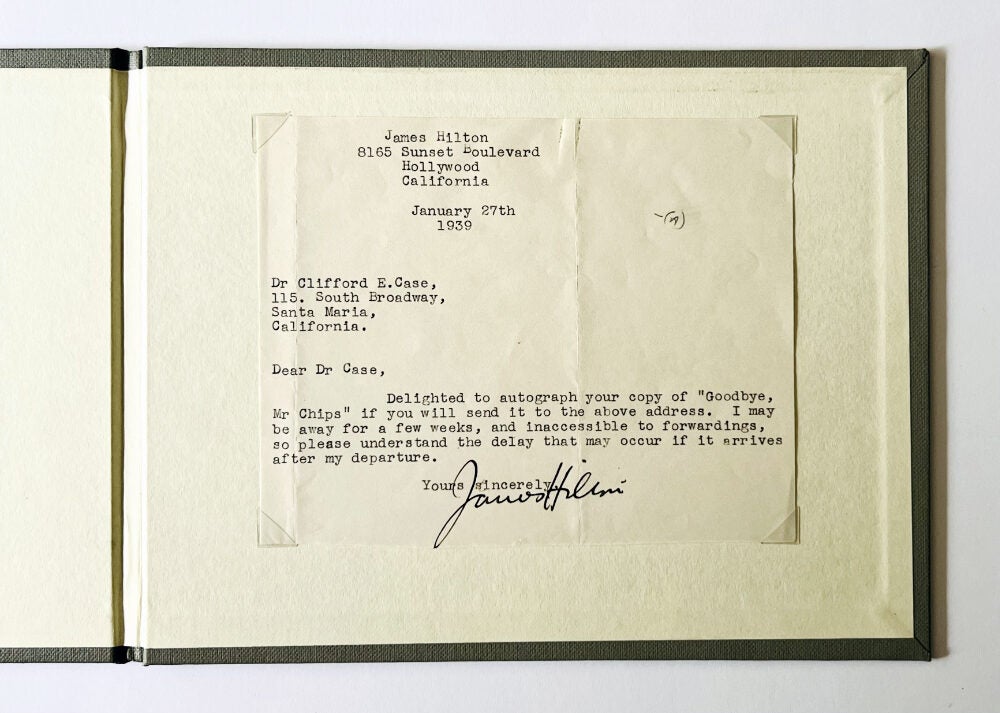Sighed Example Autograph Letter Signed concerning Goodbye Mr. Chips! | James HILTON