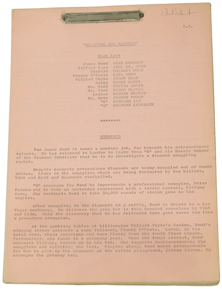 Item #72953 Diamonds are Forever. Original screenplay. Ian Fleming / Bondiana, Richard MAIBAUM, Tom MANKIEWICZ.
