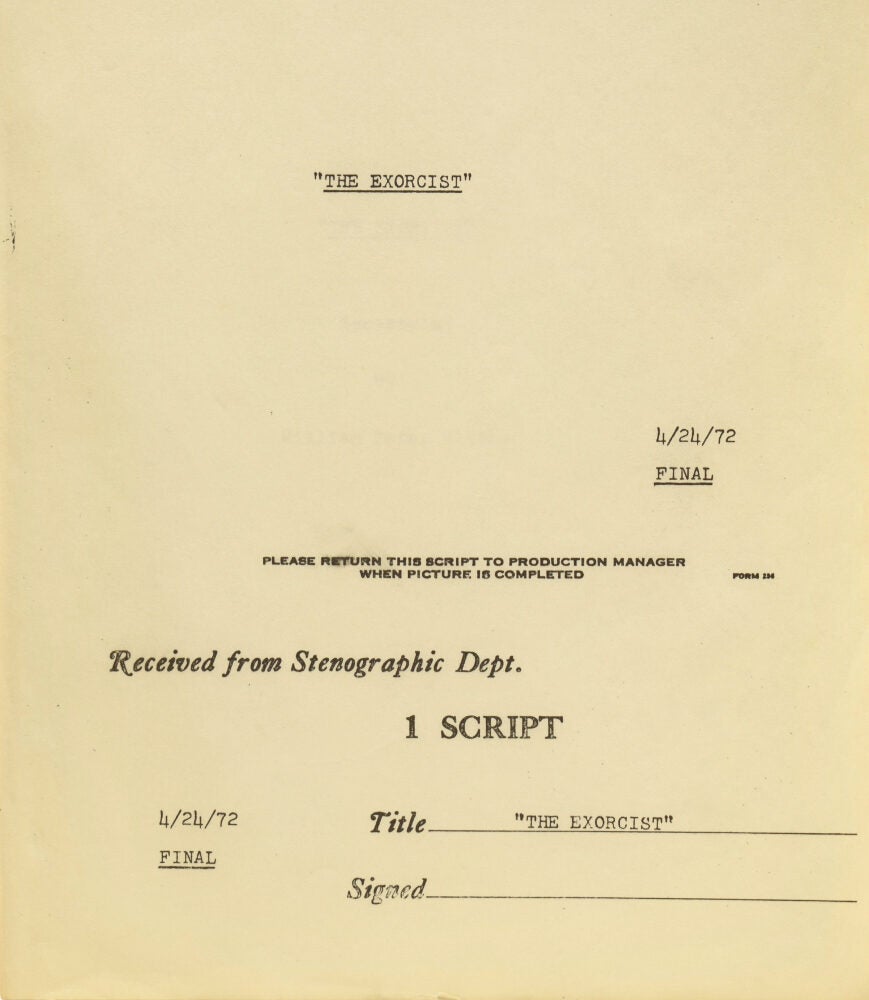 Exorcism Script Screenplay The Exorcist. Film Script | William BLATTY, Peter