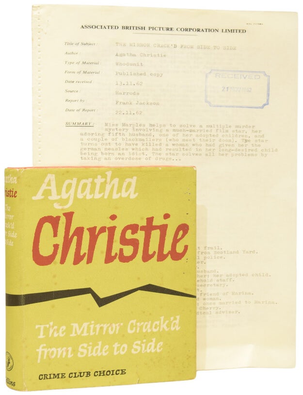 Item #75571 The Mirror Crack'd From Side To Side. Associated British Picture Corporation (ABPC) reader's report, unfavourably assessing the novel's potential for film adaptation, together with a First Edition book. Agatha CHRISTIE, Frank JACKSON, report author, Dame.
