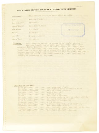 The Mirror Crack'd From Side To Side. Associated British Picture Corporation (ABPC) reader's report, unfavourably assessing the novel's potential for film adaptation, together with a First Edition book.