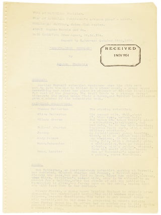 Destination Unknown. Associated British Picture Corporation (ABPC) reader's report, unfavourably assessing the novel's potential for film adaptation, together with a First Edition book.
