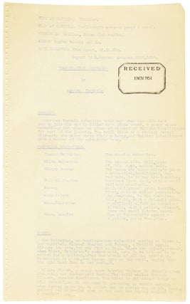 Destination Unknown. Associated British Picture Corporation (ABPC) reader's report, unfavourably assessing the novel's potential for film adaptation, together with a First Edition book.