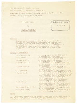 Towards Zero. A Play. Associated British Picture Corporation (ABPC) reader's report, unfavourably assessing the play's potential for film adaptation. Together with a copy of the published book.