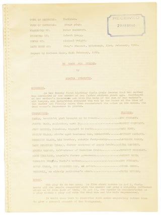 Go Back For Murder. A Play. Associated British Picture Corporation (ABPC) reader's report, unfavourably assessing the play's potential for film adaptation. Together with vintage theatre programme.