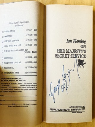On Her Majesty's Secret Service. Film tie-in edition, SIGNED by George Lazenby (with guaranteed provenance).