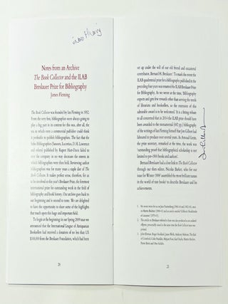 The 18th ILAB Breslauer Prize for Bibliography. With a Foreword by Fabrizio Govi.