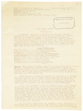 The Night-Comers. Associated British Picture Corporation (ABPC) reader's report, favourably assessing the novel's potential for film adaptation, together with a First Edition book.