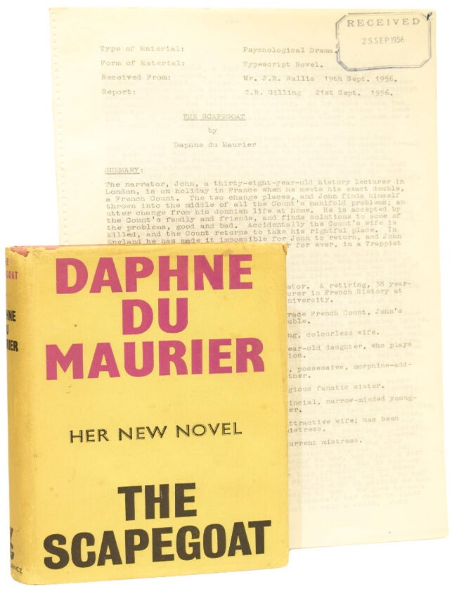 Item #76184 The Scapegoat. Associated British Picture Corporation (ABPC) reader's report, assessing the novel's potential for film adaptation, together with a First Edition book. Daphne DU MAURIER, C. R, GILLING, report author, Dame.