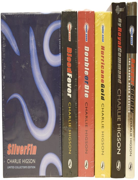 Item #76401 Charlie Higson's Young Bond. Complete FIRST UK Hardcover editions. Silverfin, Blood Fever, Double or Die, Hurricane Gold, By Royal Command and Danger Society. Charlie HIGSON, born 1958.